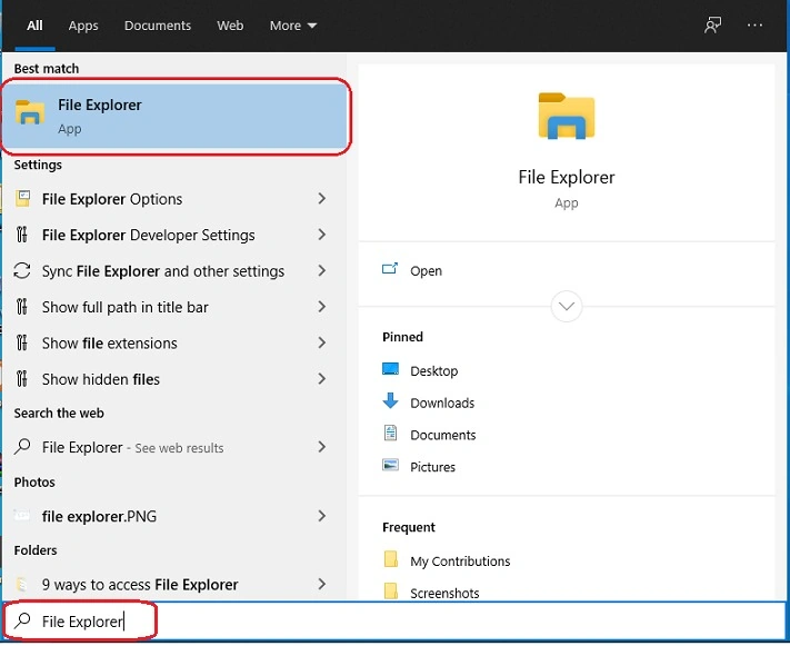 File explorer and press enter