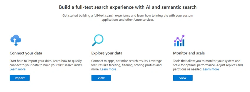 Azure Cognitive Search main screen
