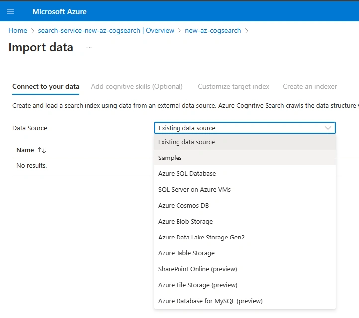 Connect to your data in Azure Cognitive Search