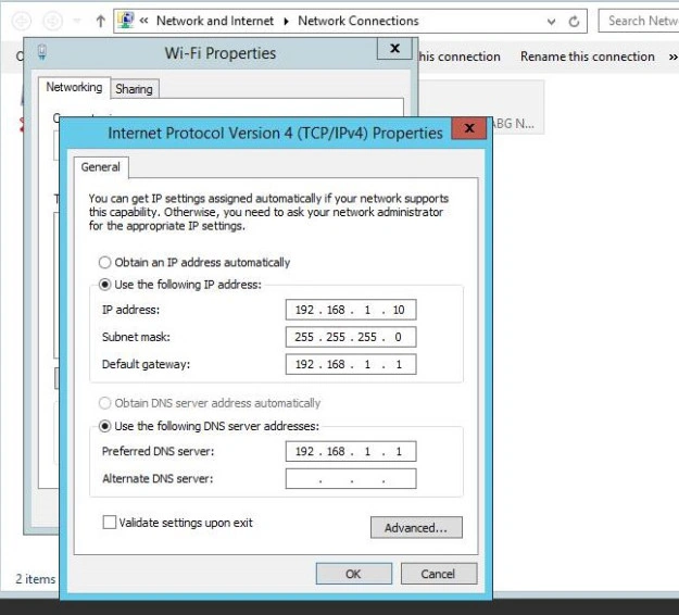 Configuring the IP address for the server