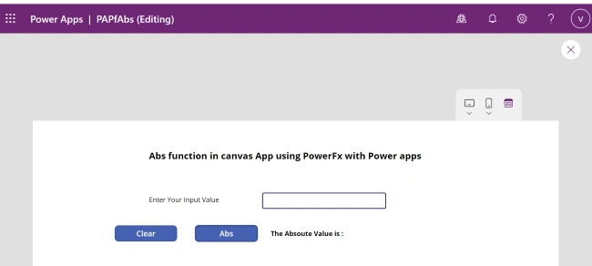 Abs function from Power Fx using Power Apps