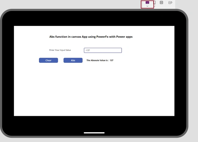 Abs function from Power Fx using Power Apps