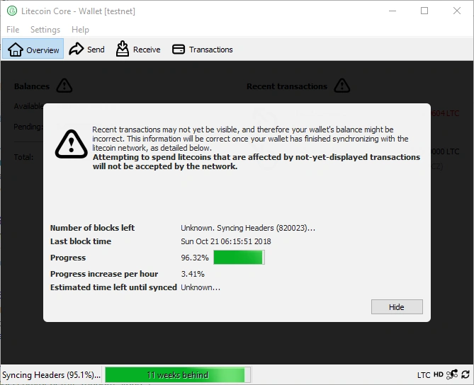 Litecoin testnet syncing process