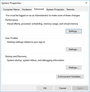 Windows 10 Advanced Properties