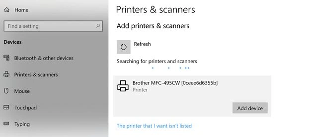 Add Device in Windows 10