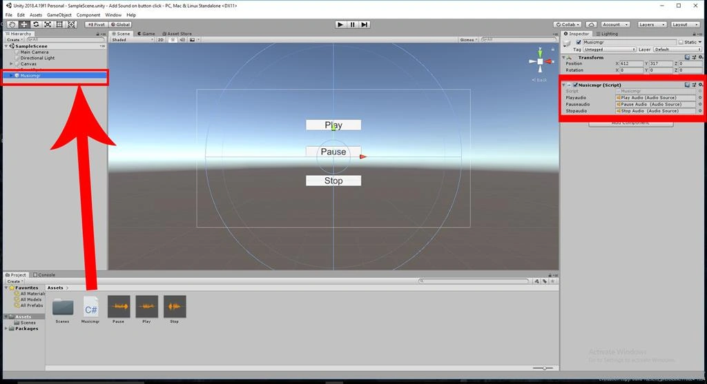 On Button Click Start The Audio Using C# Scripts In Unity