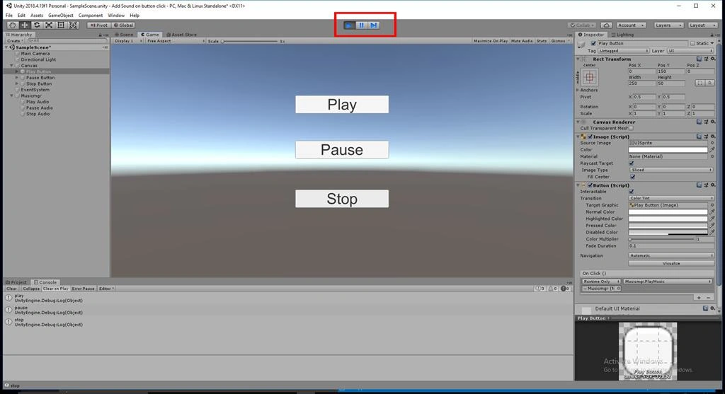 On Button Click Start The Audio Using C# Scripts In Unity