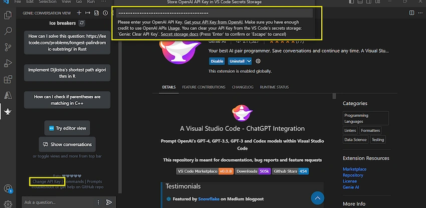Add ChatGPT functionalities within Visual Studio Code
