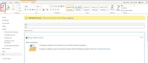 Excel web access webpart