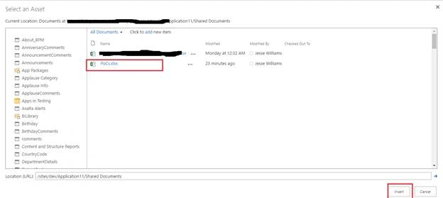 SharePoint select workbook