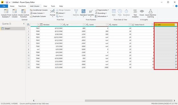 Add Index Column in Power BI using Power Query Editor