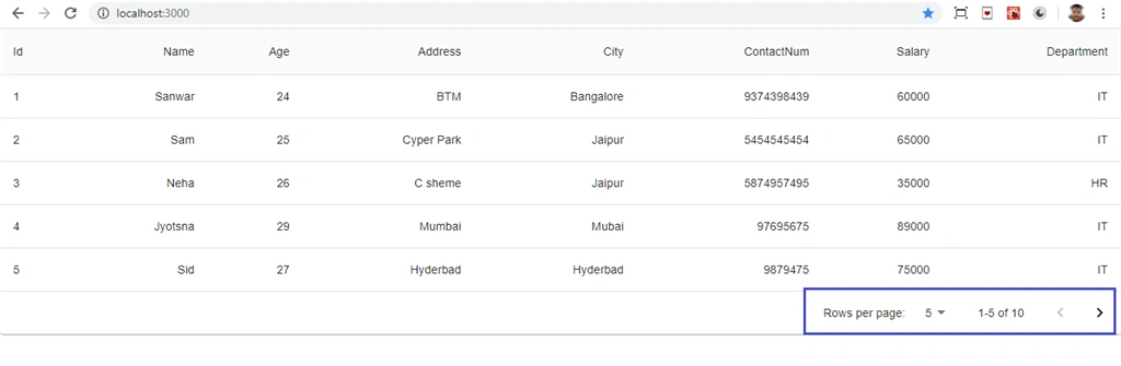 Add Material-UI Table In ReactJS Application