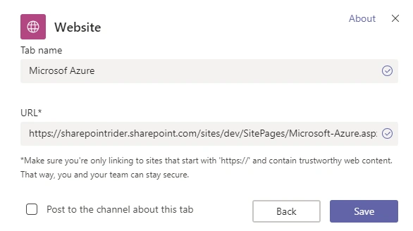 Add Modern SharePoint Site Page In Microsoft Teams