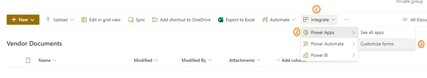 Adding attachments in SharePoint Document Library using Power Apps list control