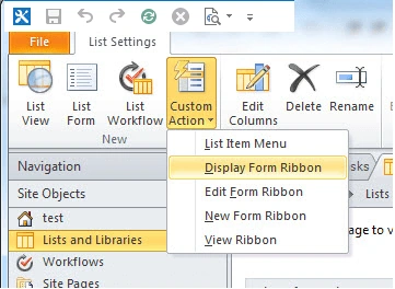 Custom Action menu