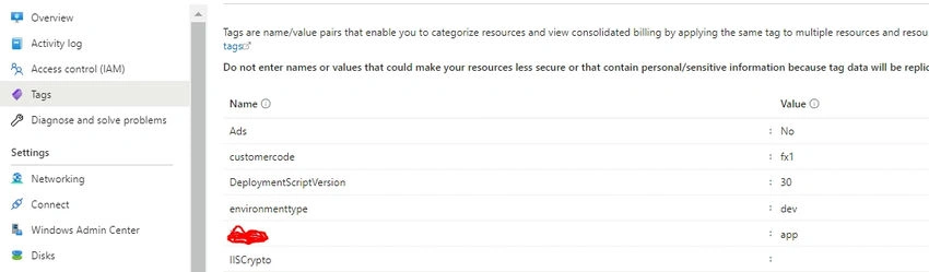 Tags in Azure Vm
