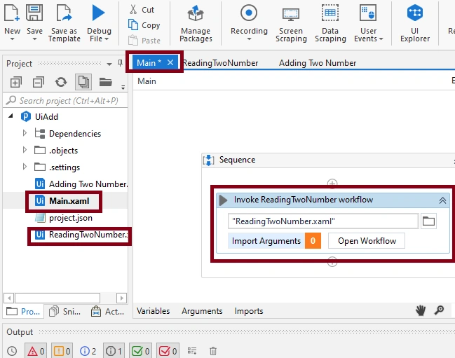 Adding Two Numbers With Arguments Using Uipath Studio