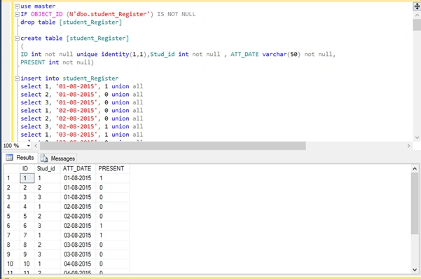 Create table and insert sample data