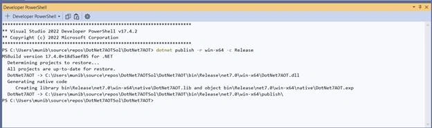 Ahead Of Time (AOT) compilation to native code in .NET 7