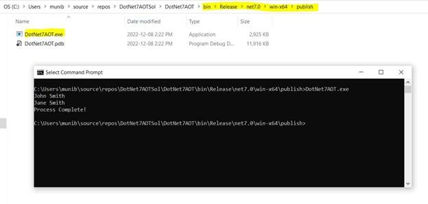 Ahead Of Time (AOT) compilation to native code in .NET 7