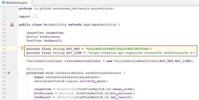 Android Application Interface with Azure ComputerVision API