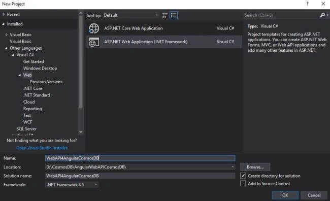 Angular 6 Application with Cosmos DB and Web API 2