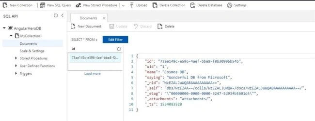 Angular 6 Application with Cosmos DB and Web API 2 