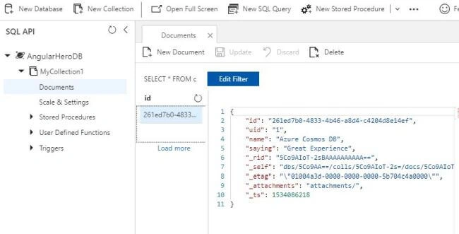 Angular 6 Application with Cosmos DB and Web API 2 