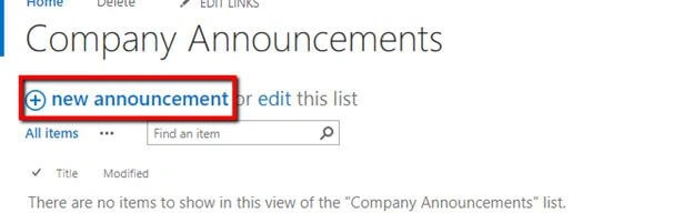 Announcements List In SharePoint