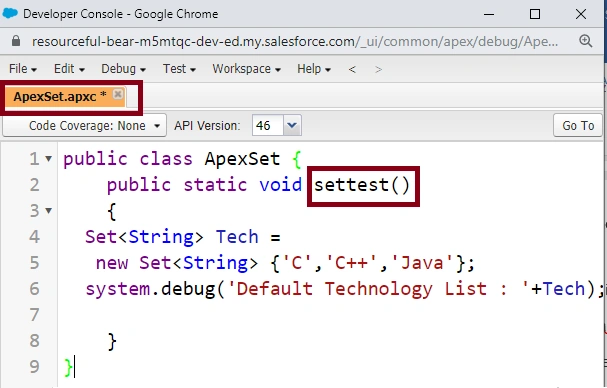 Apex Set In SalesForce
