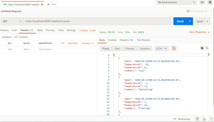 WeatherForecastController API using postman