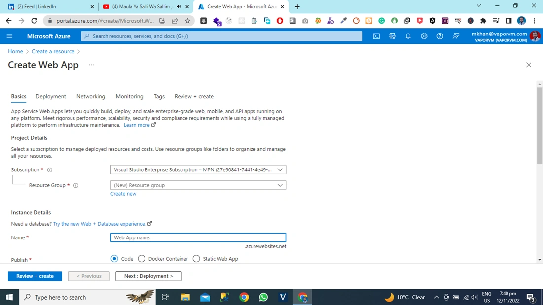 Application Deployment On Azure Cloud using Azure Web App Service