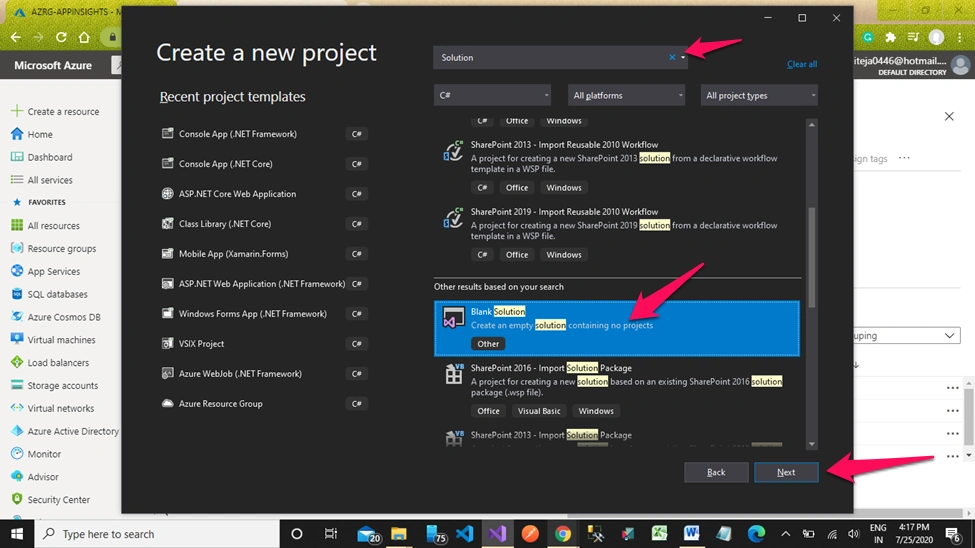 Application Insights in MVC Core + Web API Core + Entity Framework Core