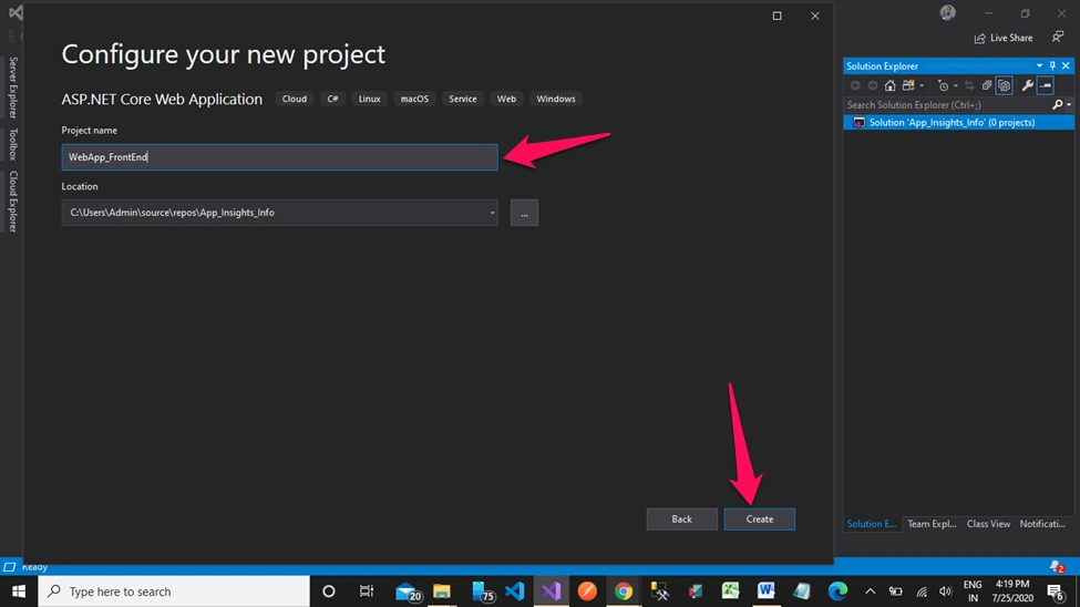Application Insights in MVC Core + Web API Core + Entity Framework Core