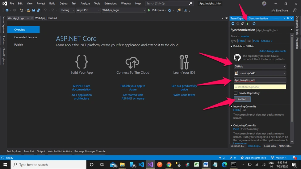 Application Insights in MVC Core + Web API Core + Entity Framework Core