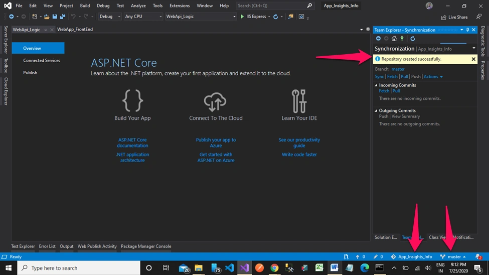 Application Insights in MVC Core + Web API Core + Entity Framework Core