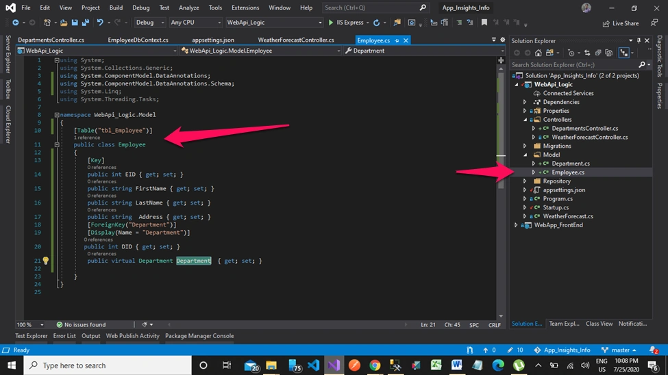 Application Insights in MVC Core + Web API Core + Entity Framework Core