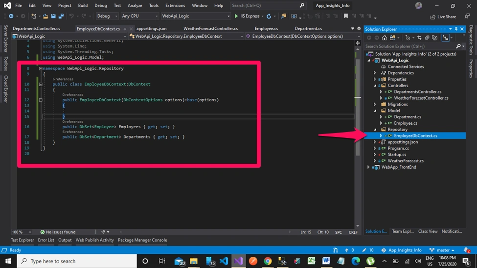 Application Insights in MVC Core + Web API Core + Entity Framework Core