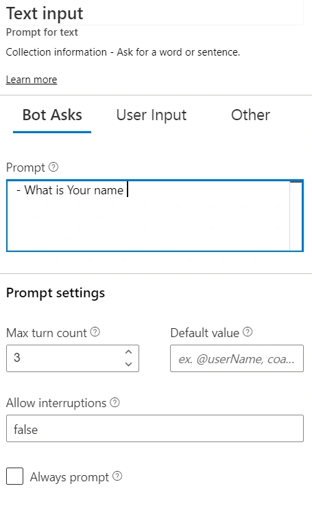 Ask Question To Users Using Bot Framework Composer