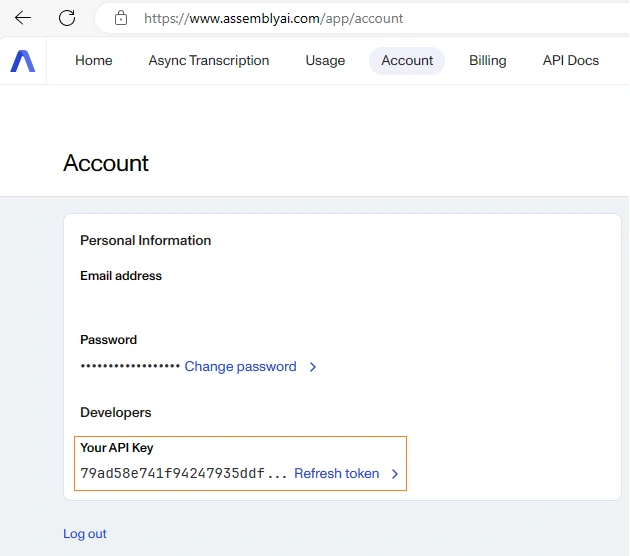 assembly ai account info