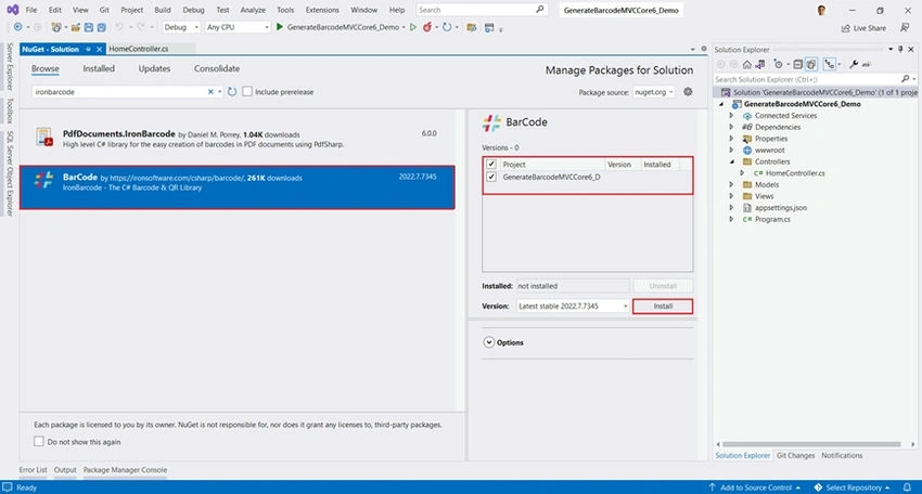 Serach IronBarCode NuGet Package