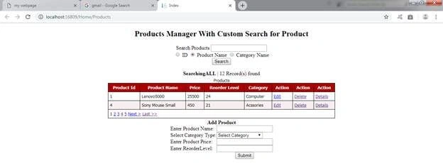ASP.NET MVC WebGrid With CRUD Record From Two Tables And Custom Search Functionality Using Entity Framework Database First Method