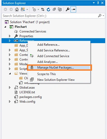 Generate Piechart using JavaScript C3 Chart Library and Entity Framework