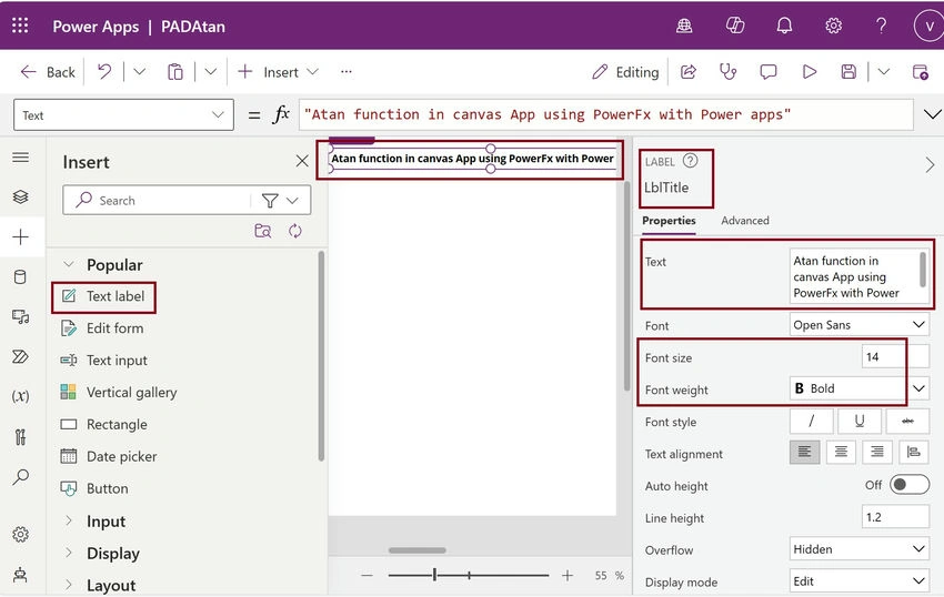 ATan function in canvas App 
