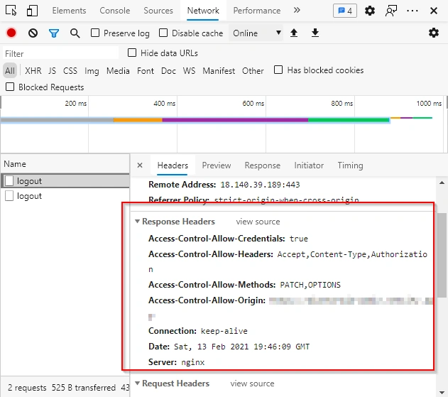 Example of log out request, Image by Author