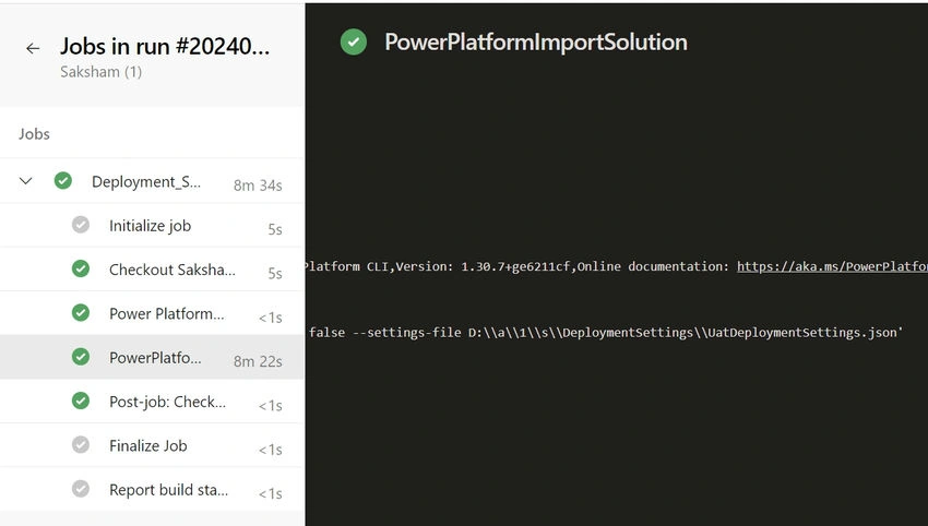 Sample output for successful pipeline
