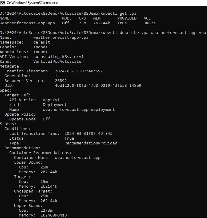Apply vpa YAML