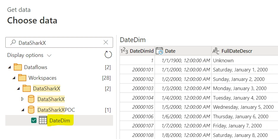 Choose data from DateDim