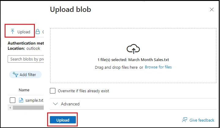 Upload blob storage
