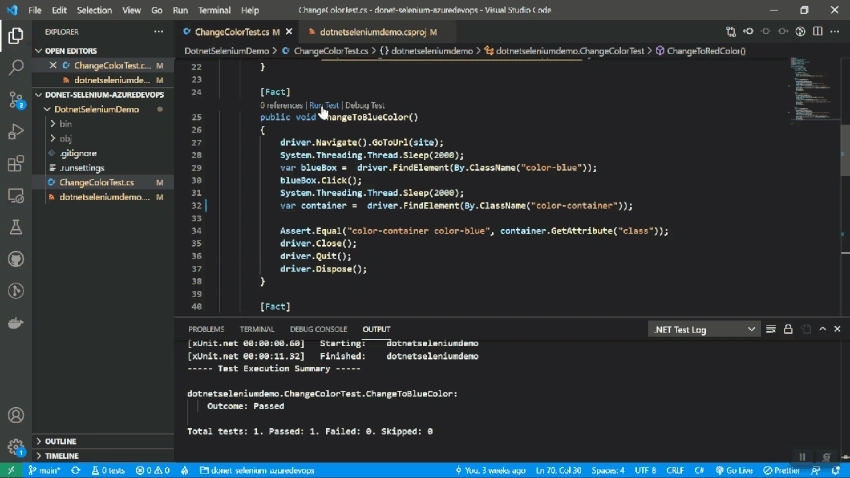 Automation test with Selenium, .NET and Azure DevOps